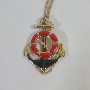 Vintage Gold and Red Anchor Pendant Necklace